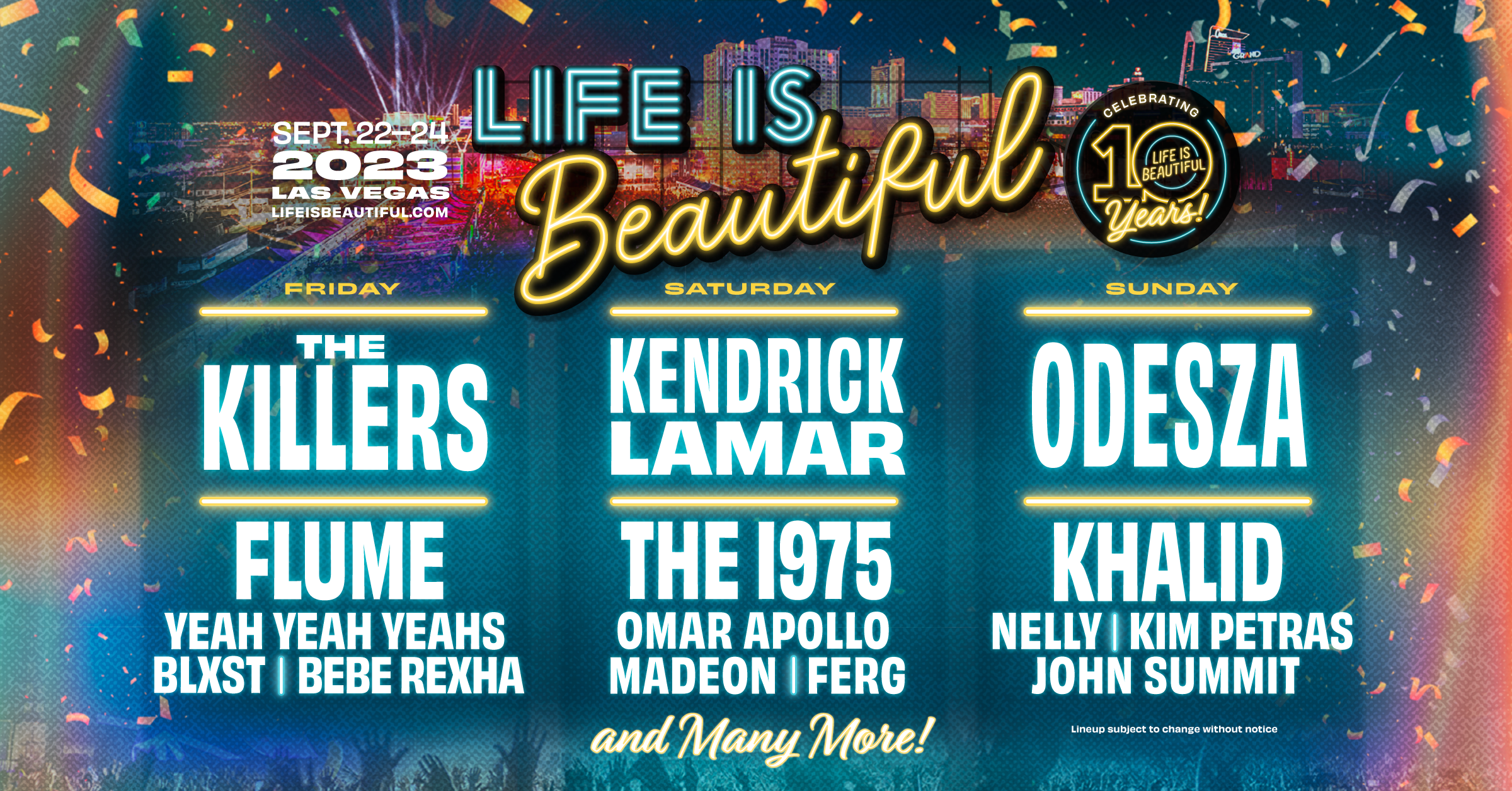 The Killers, Kendrick Lamar and ODESZA to headline Life is Beautiful 2023